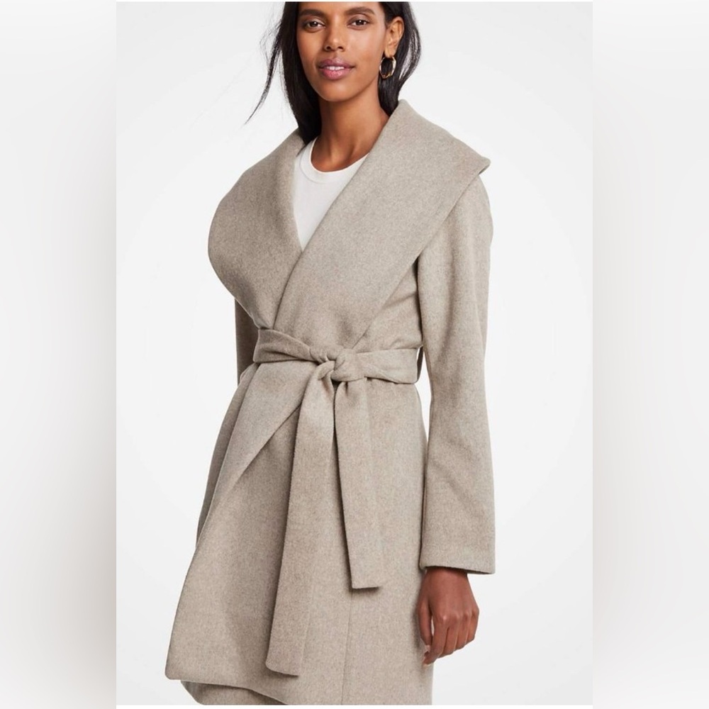 Ann Taylor Wrap Wool Coat Women’s Small Grey Herringbone